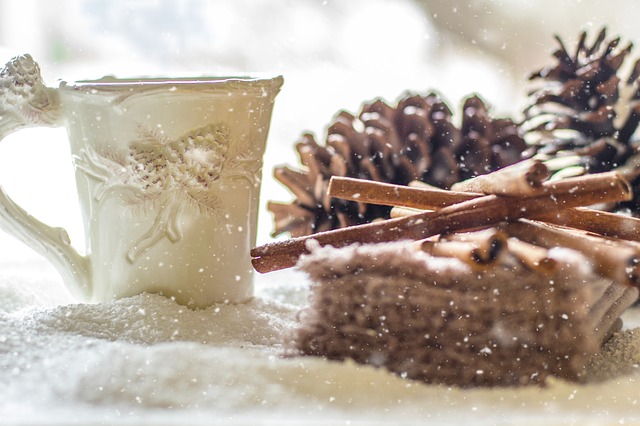 coffee mug pine cones cinnamon sticks holiday job hunt
